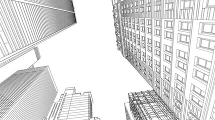 Fototapeta premium Black and White City Skyline with Tallest Skyscraper Architectural