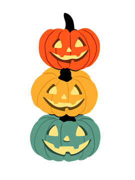 Stacked jack o lantern pumpkins Halloween clipart isolated