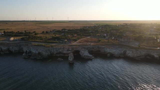 Aerial view of Black sea coast near Tyulenovo village, Dobrich Region, Bulgaria