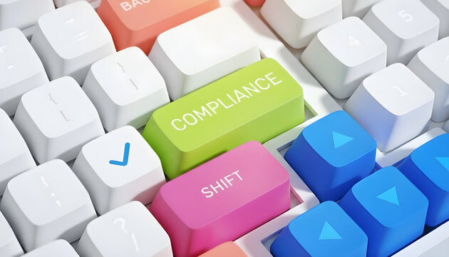 Compliance Key on a Colorful Computer Keyboard Representing Corporate Regulation and Digital Standards