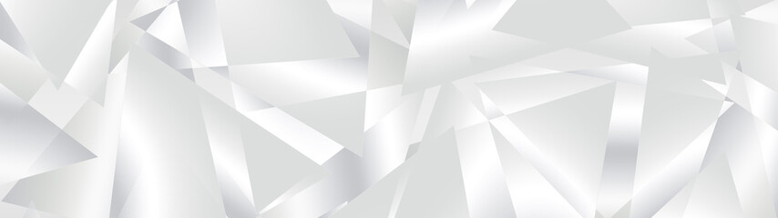 Fototapeta premium Abstract White and Silver Polygonal Wide Background with Crystal Geometric Shapes Wallpaper