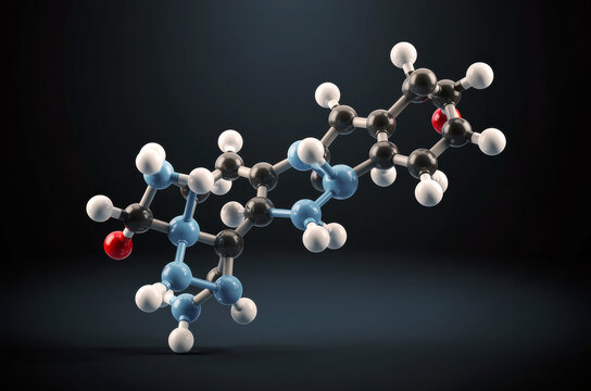 Pharmaceutical Molecular Structure Illustration with Color-Coded Atoms on Dark Background