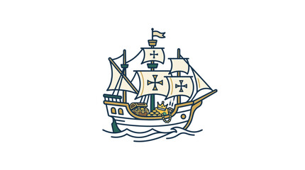 Galleon Ship with Treasure Vector Illustration © Suris