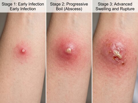 Staph Infection Stages Pictures Showing Progressive Skin Infection Symptoms, Healing Process, Medical Reference, Healthcare Education, and Awareness
