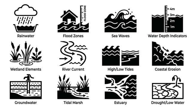 Collection of water and ocean related icons.