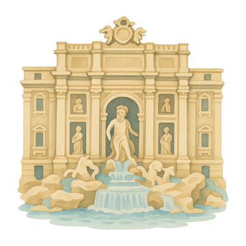 PNG Elegant watercolor Trevi Fountain illustration.