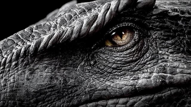 A close-up of a reptile&rsquo;s eye  set against its scaly skin  provides a sombre backdrop for themes of evolution  ancient predators and the mysteries of nature.