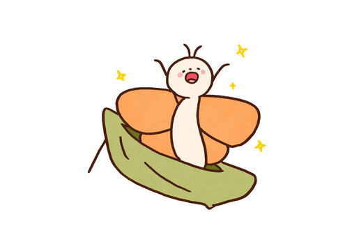 Butterfly emerging from a chrysalis yawning and stretching, eclosion or new self concept
