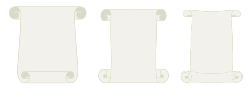 Scrolls and rolls of paper in beige shades . Vector illustration. A simple linear drawing of a papyrus or manuscript, isolated on a white background