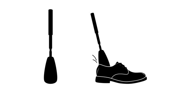 Retractable Shoe Horn, black isolated vector silhouette