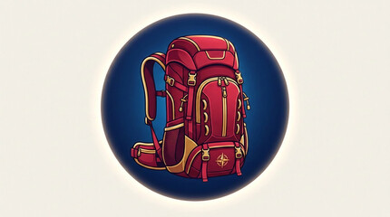 Obraz premium Red and gold backpack with compass detail, showcasing adventure, exploration, and preparedness for travel and outdoor activities, concept of journey