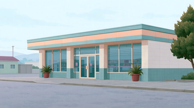 Captivating Modern Storefront in Tranquil Urban Setting: A Perfect Blend of Design and Nature