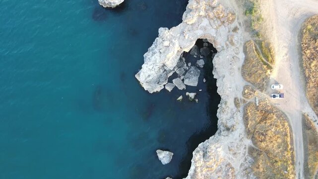 Aerial view of Black sea coast near Tyulenovo village, Dobrich Region, Bulgaria