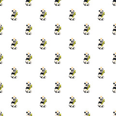 Fototapeta premium Cute panda king characters forming a charming seamless design