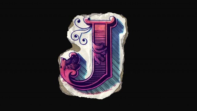 A pack of 26 vibrant drag and drop vintage lettering in a paper riso print style with individual letters that animate into place from torn paper pieces.
