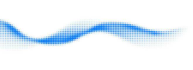 Fototapeta na wymiar Blue halftone dot wave background. Abstract particle mesh flow with gradient dotted curve. Digital technology line pattern. Vector banner template