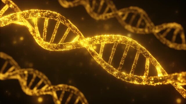 DNA Double Helix for Genetics and Biotechnology With Glowing Particles