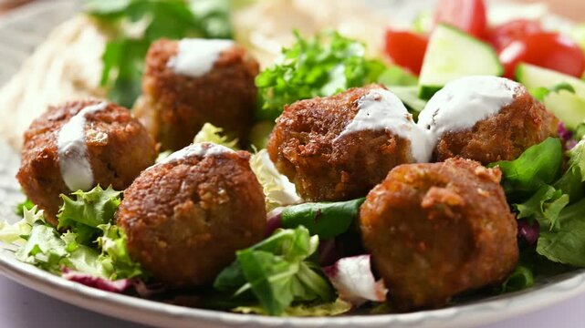 Traditional falafel served with hummus and fresh salad