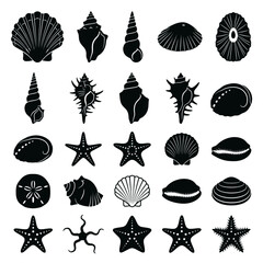 A collection of various sea shells and star fish silhouettes © Zidna