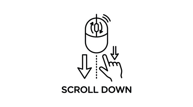 Computer Mouse Scroll Down Icon with Finger Gesture and Text