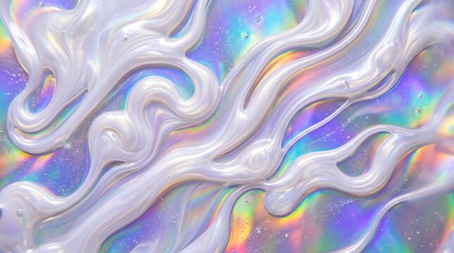 Luxury Pearl Holographic Fluid Background with Metallic Swirl Pattern