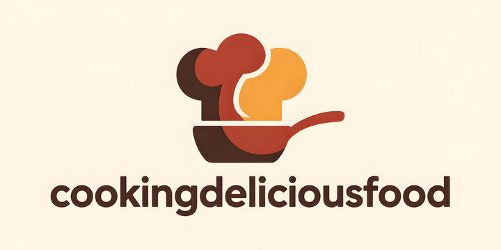 Minimalist cooking logo design featuring chef hat and frying pan for culinary food brands.