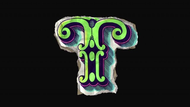A pack of 26 vibrant drag and drop vintage lettering in a paper riso print style with individual letters that animate into place from torn paper pieces.
