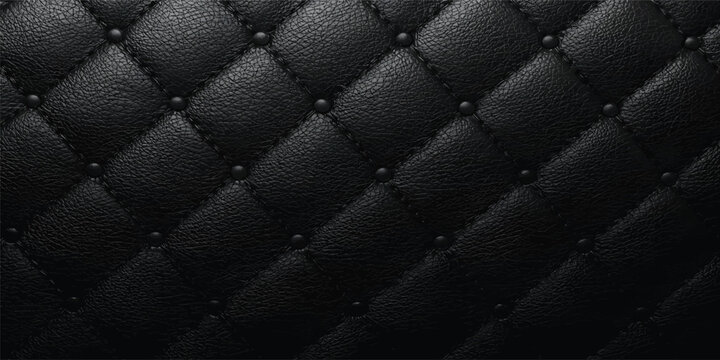 Luxury Black Quilted Leather Texture Background with Diamond Stitch Pattern, Premium Upholstery Material, Elegant Dark Seamless Surface