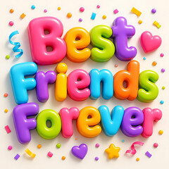 Fototapeta premium Best Friends Forever colorful 3D bubble typography with hearts and confetti