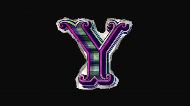 A vibrant drag and drop vintage type letter in a paper riso print style that animates into place from torn paper pieces.

