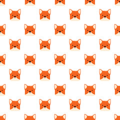 Fototapeta premium Orange fox heads creating a cute repeating pattern on a white background