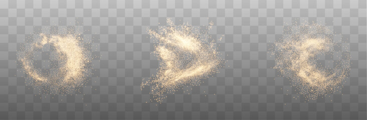 Transparent png of golden sparkling dust wave clouds with magic glitter particles shining glowing light effect and elegant white gold bokeh overlay background for luxury holiday and card design line © Diana