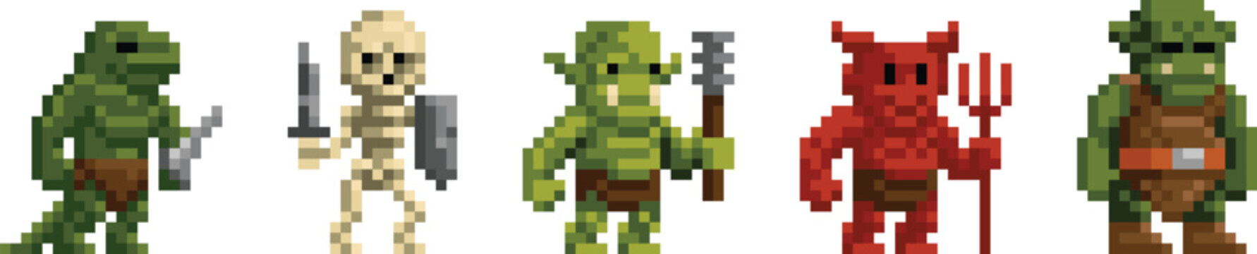 Fantasy Monsters Game Pixel Art Cartoon Set