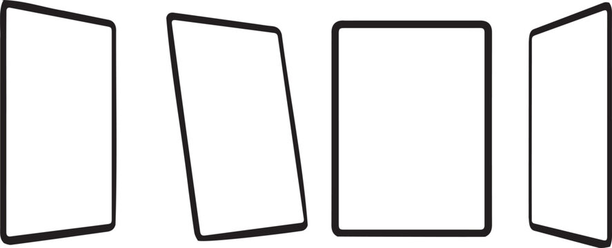 Four minimalist digital tablet frames presented in various perspectives for a clean professional vector graphic design project layout template