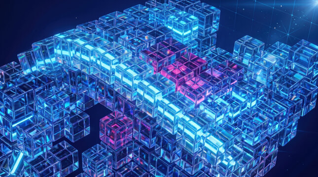Colorful blocks forming a pattern of lines and shapes in a digital abstract art scene