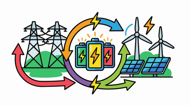 A colorful infographic showing the flow of renewable energy