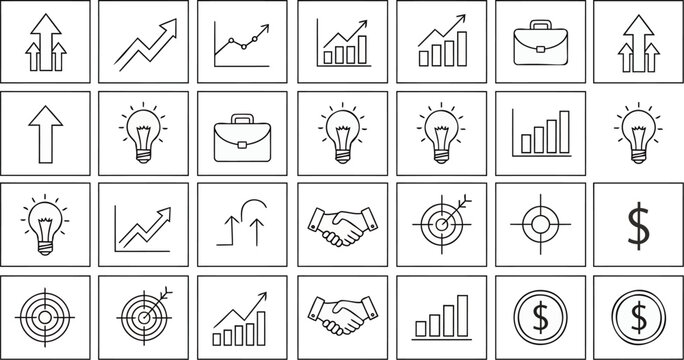 Icons represent business growth and development.
