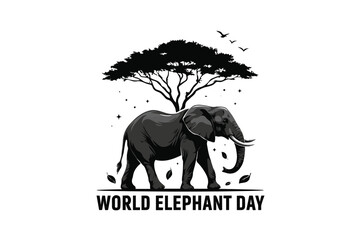 World Elephant Day Vector Art, Save Elephants Wildlife Protection Isolated on White Background © tanvir