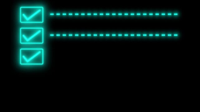 Checkmark progression animation with glowing cyan neon effect on black background video check mark tick