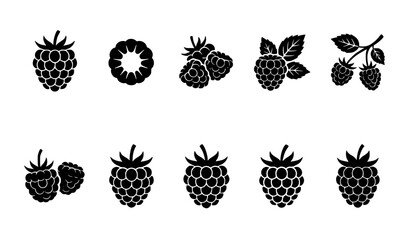 Berry Fruit Silhouette Collection Featuring Raspberry Blackberry and Fresh Wild Berry Black Icon Set © Boloram
