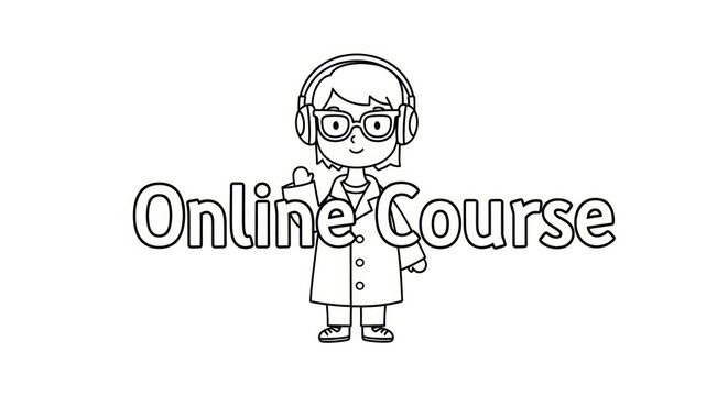 Cartoon scientist online course illustration.