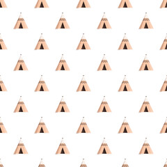 Repeating teepee tents forming a seamless tribal pattern on a white background © nsit0108