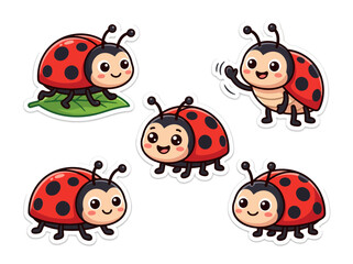 Fototapeta premium A collection of five cute cartoon ladybug characters in various poses.