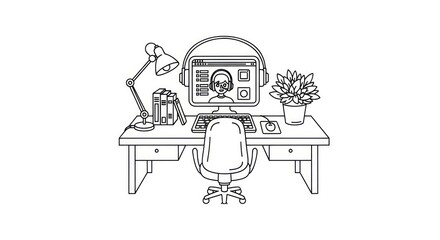 Fototapeta premium Office workspace with computer and chair.