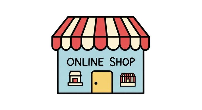 Online shop storefront icon graphic.