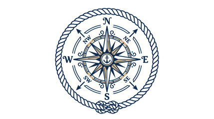 Nautical Compass Rose with Rope Border, Directional Navigation Tool © Berlin