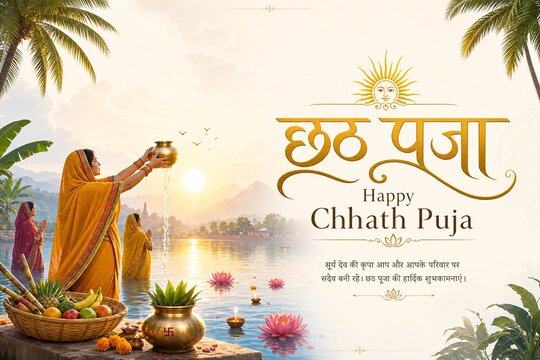 Festive Chhath Puja Cultural Background with Hindu Rituals