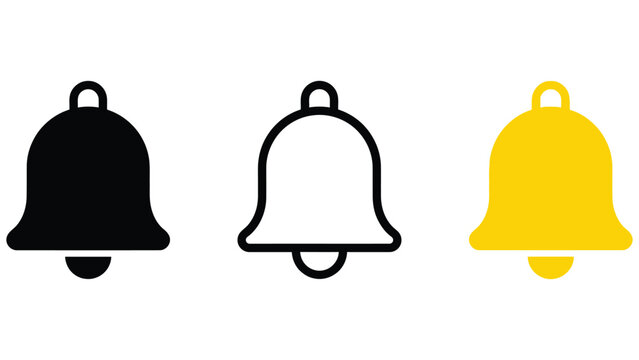 Three bells icons in black outline and yellow on white background