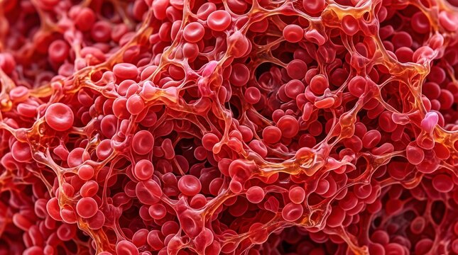 Macro Red Biological Network Texture with Fluid Organic Structure