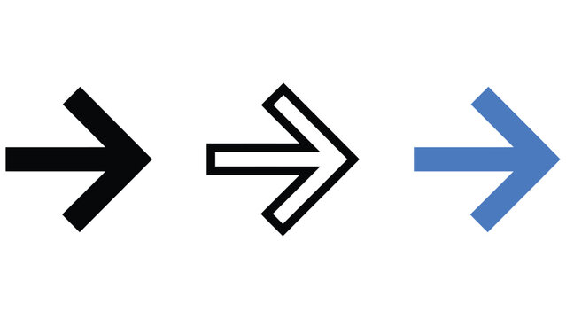 Three different arrow icons pointing to the right on transparent background
